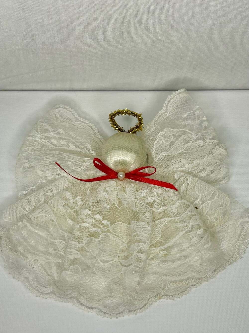 Vintage Handmade Lace Angel Ornaments - Set of 2 Holiday Tree Decor